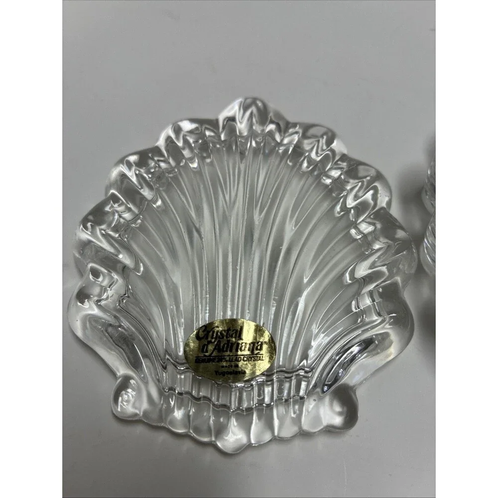 Vtg Zajecar 24% Lead Crystal Scallop Shell Trinket Box, Made In Yugoslavia